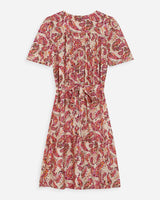 Printed short V-neck dress with puff sleeves peche Victoire