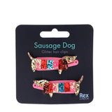 Glitter hair clips (set of 2) - Sausage Dog