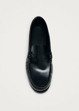 Rivet Black Leather Loafers