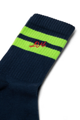 SPORTY CALF SOCKS - NAVY/LIME STRIPE