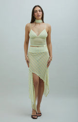 STRIPED MESH ASYMMETRIC SKIRT - BUTTER