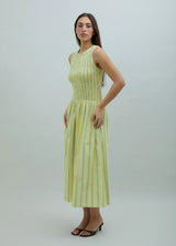 STRIPED RUCHED DRESS - BUTTER