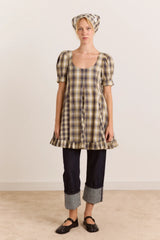 Sabina Mini Godet Dress - Cardamon Check