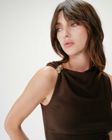 Sleeveless asymmetric draped top chocolat Wagner