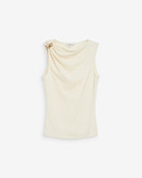 Sleeveless asymmetric draped top ecru Wagner