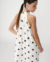 Sleeveless flared polka dot short dress ecru Warna