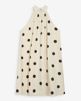 Sleeveless flared polka dot short dress ecru Warna