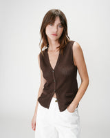 Sleeveless open-knit V-neck cardigan chocolat Wayne