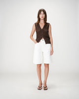 Sleeveless open-knit V-neck cardigan chocolat Wayne