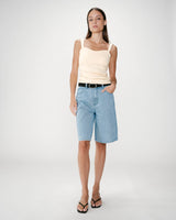 Sleeveless ruched sweetheart neckline top jaune Wyan