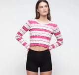 Soft Knit Textured Cardigan - Raspberry Stripe