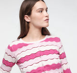 Soft Knit Textured Cardigan - Raspberry Stripe