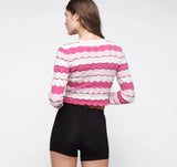 Soft Knit Textured Cardigan - Raspberry Stripe