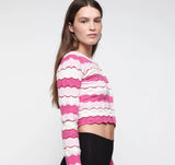 Soft Knit Textured Cardigan - Raspberry Stripe