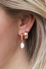 Sunlight Goldplated Hoop Pearl Striped Pink Orange