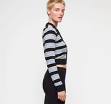 True Knit Fluffy Polo Cardigan - Cloudy Blue Stripe