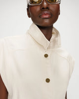 Oversized sleeveless denim jacket buttoned ecru Vallonia
