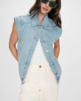 Oversized sleeveless denim jacket buttoned skyblue Vallonia