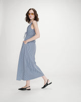 Cotton checked maxi V-neck dress marine Velmira