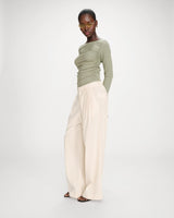 Straight linen tailored pants fine stripes vanille Very