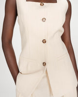 Tailored pinstripe linen sleeveless vest vanille Vic