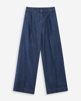 Wide-leg denim pants mid-rise with pleats mediumblue Vienne