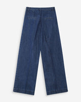 Wide-leg denim pants mid-rise with pleats mediumblue Vienne