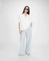 Wide-leg striped pants adjustable waist bleuet Volute