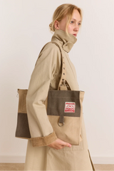 Veda Canvas Blocked Bag - Olive & Sand