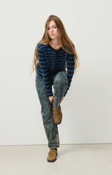 WOMEN'S CARDIGAN RAXOW - OLYMPIAD STRIPED CHARCOAL MELANGE