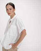Wide cotton blouse short sleeves ivoire Versigny