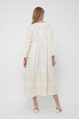DRESS LONG FEATHER BELL SLEEVE - NATURAL CHAMPAGNE