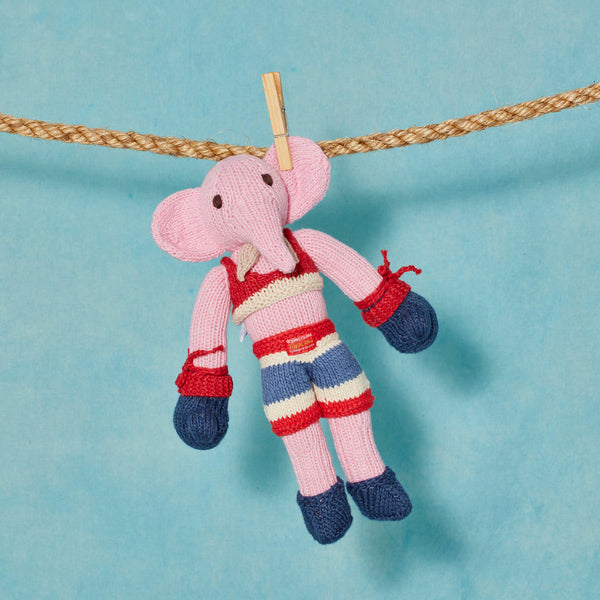 KNITTED DOLL - NAKED DARK PINK ELEPHANT & RED BLUE BOXER_1