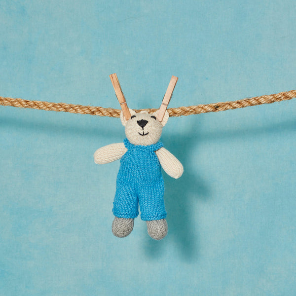KNITTED DOLL - POLAR BEAR TODDLER IN BLUE DUNGAREES_1