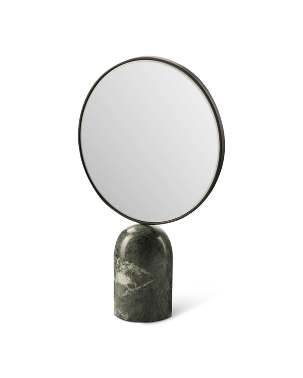 Round Mirror with marble Base - Dark Green