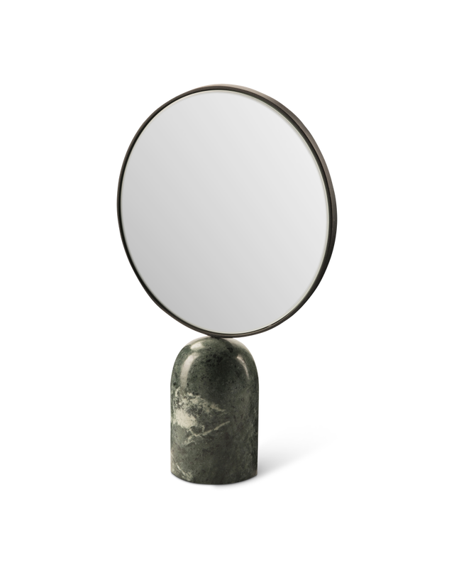 Round Mirror with marble Base - Dark Green