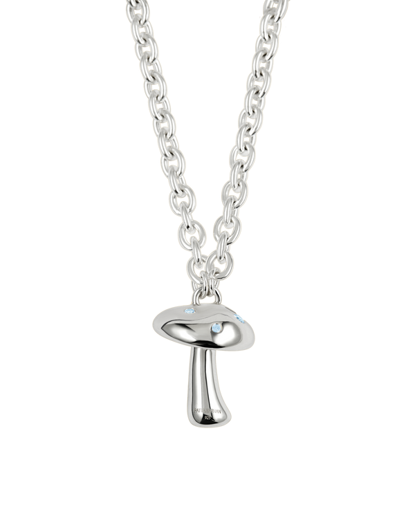 Stoned Shroom Pendant Chain Necklace - Silver