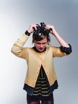 FRILL EDGE SCRUNCHIE - NAVY TAN GREEN POP STRIPE