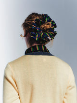 FRILL EDGE SCRUNCHIE - NAVY TAN GREEN POP STRIPE