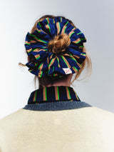 FRILL EDGE SCRUNCHIE - NAVY TAN GREEN POP STRIPE