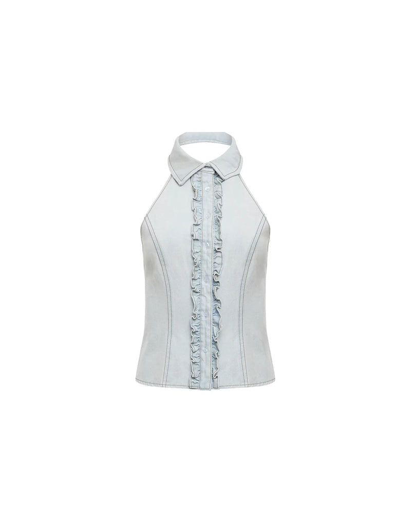 AFTERGLOW HALTER TOP - LIGHT DENIM