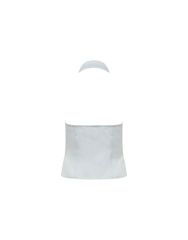 AFTERGLOW HALTER TOP - LIGHT DENIM