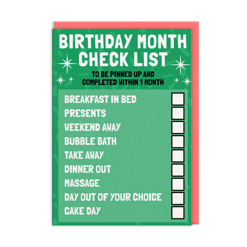 OOH DEER Birthday Month Checklist Birthday Card