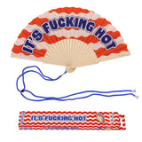 Hand fan "its fucking hot" red waves