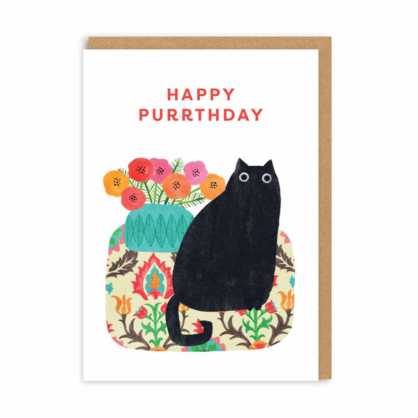 OOH DEER Happy Purrthday Black Cat Birthday Card