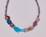  SMALL DOLPHIN + STRAWBERRY & PINK - BLUE TUBE BEAD NECKLACE & BAG CHARM 