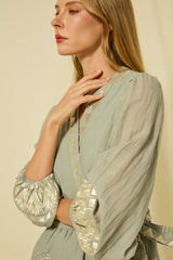 DRESS MINI PAPYRUS WRAP L/S - STONE/CHAMPAGNE