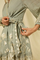 DRESS MINI PAPYRUS WRAP L/S - STONE/CHAMPAGNE