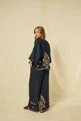 PANTS CRETE ELASTIC WAISTBAND - NAVY/GOLD
