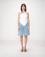 Asymmetric embroidered cotton backless top white Waiting